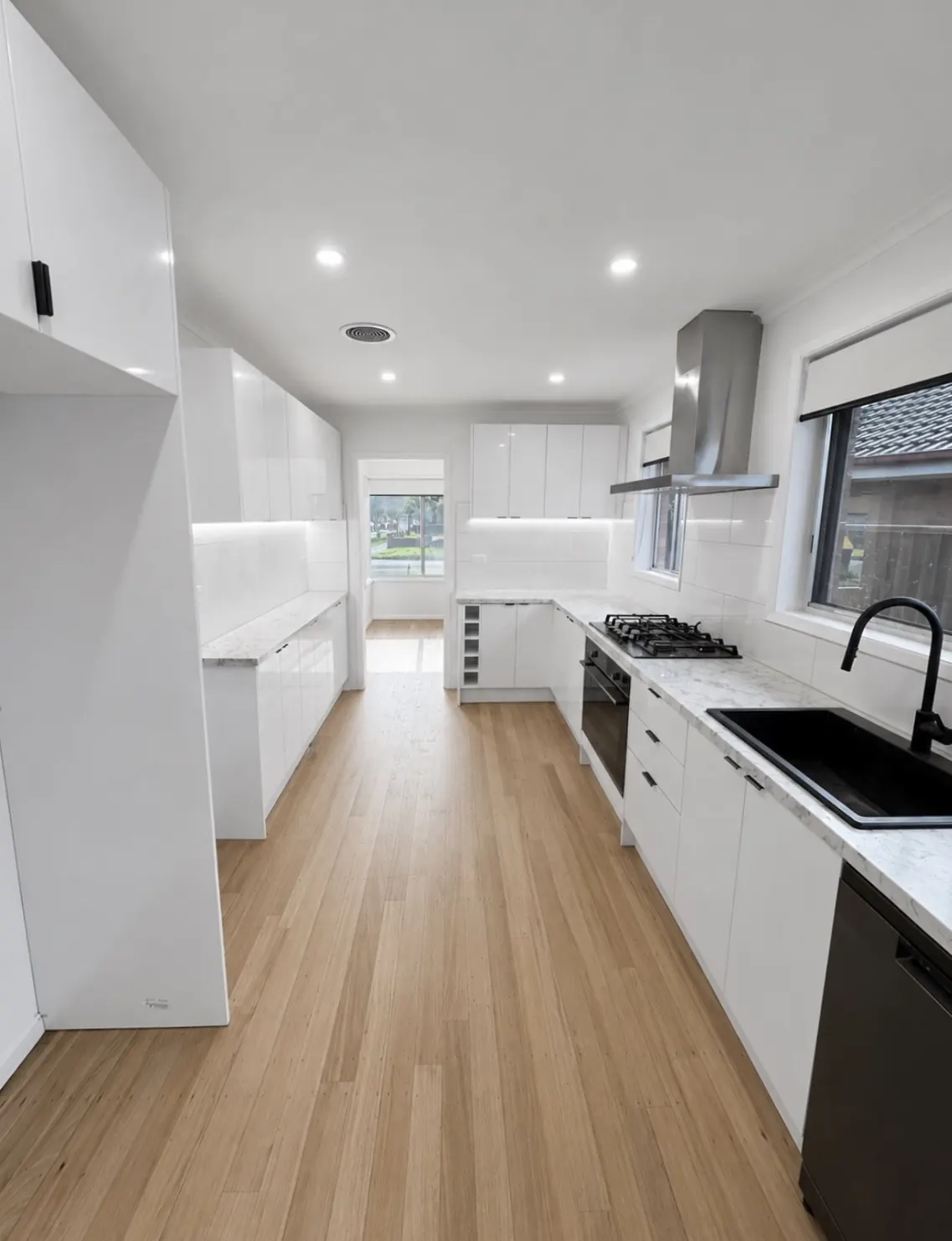 Thomastown house renovation: kitchen with LED downlights and new electrical fit-out