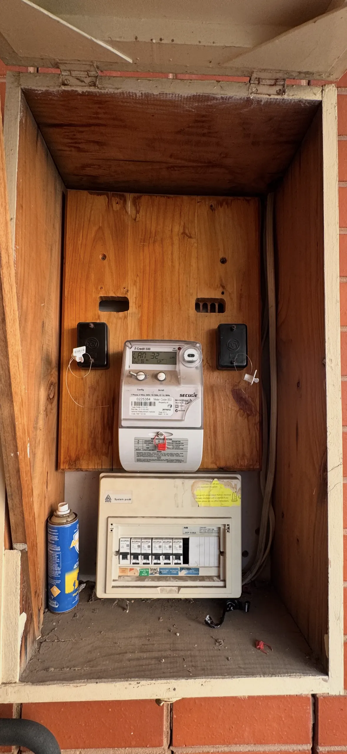 Old meter box with original fuse board before upgrade